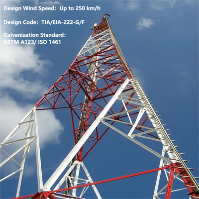 3 Leg Angular Low Maintenance Hot Dip Galvanized Telecommunication Tower 30 Year Service Life