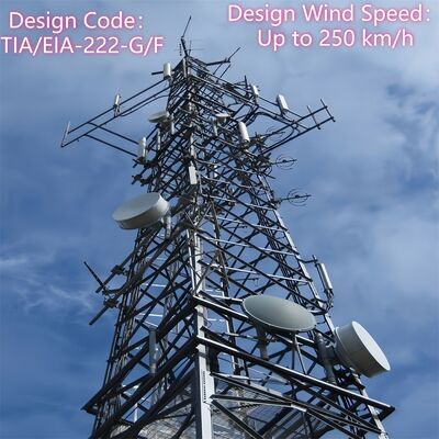 40M 80M Q355 Stahl-4-mit Beinen versehener Telekommunikationsturm, galvanisiert, windbeständig für Hochwindzonen an der Küste