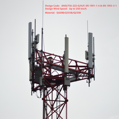 52M Tapered Steel 3 Tube Antenna Tower Compact For Office Building Rooftop