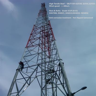 50 m kosteneffizienter 3-beiniger Kommunikationsturm aus Stahlrohrgitter für GSM/LTE-Signalbasisstation mit Feuerverzinkung, 30 Jahre Lebensdauer