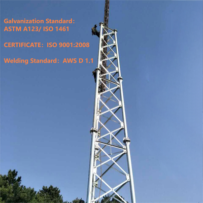 Hochpräziser 3-beiniger Stahlgittermast für 4G-5G-Basisstation, 20 m, 30 m, 45 m, 60 m, feuerverzinkter, windbeständiger Telekommunikationsmast