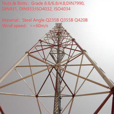 Hochpräziser 3-beiniger Stahlgittermast für 4G-5G-Basisstation, 20 m, 30 m, 45 m, 60 m, feuerverzinkter, windbeständiger Telekommunikationsmast