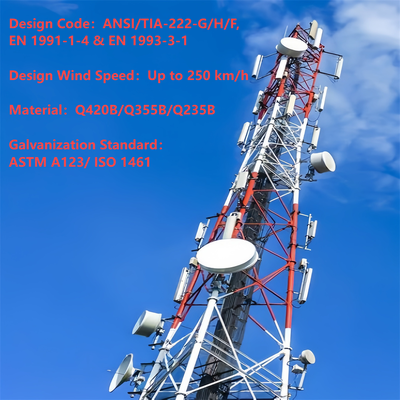 Heavy-Duty 3 Legged Tubular Steel Tower with Integrated FM Antenna Mounts and High-Tensile Q345B Sections for Rural Broadcasting Base Station ANSI Standard