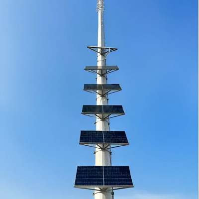 Netzunabhängiger Solarstrom-Monopolturm mit integriertem Batteriespeichergestell und Hybrid-Energiehalterungen in Industriequalität für 5G-Standorte in abgelegenen Gebieten